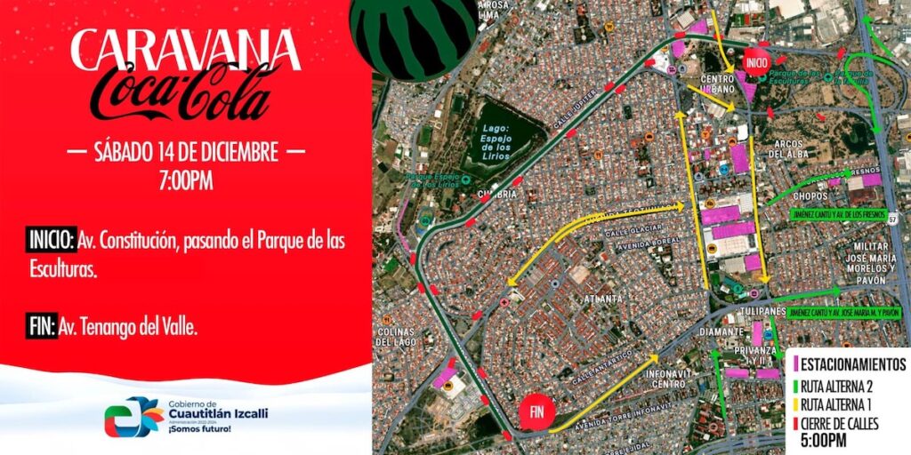 mapa de la ruta de la Caravana Coca-Cola 2024 Cuautitlán Izcalli