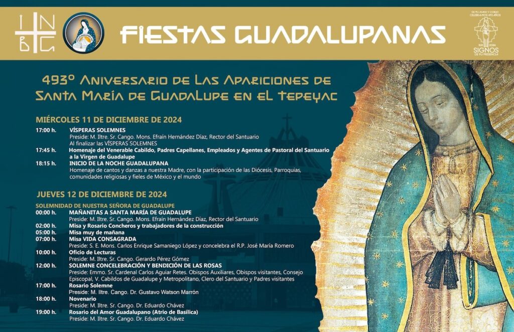 foto para nota de las Mañanitas a la Virgen de Guadalupe 2024 y el horario y programa del 11 y 12 de diciembre  