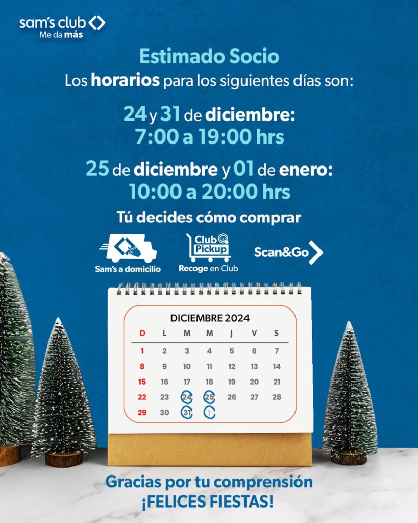 Sam's Club: horario de mañana 31 de diciembre y 1 de enero 2025