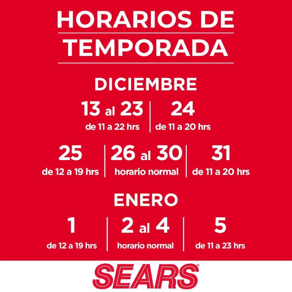 SEARS: horario de mañana, 31 de diciembre y 1 de enero 2025 